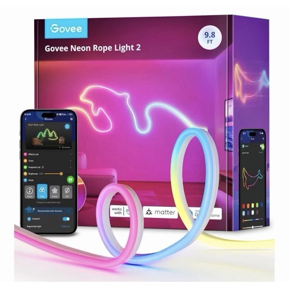 Govee RGBIC Neon Lights, LED Smart Neon Rope Light 2 Works with Matter Tested